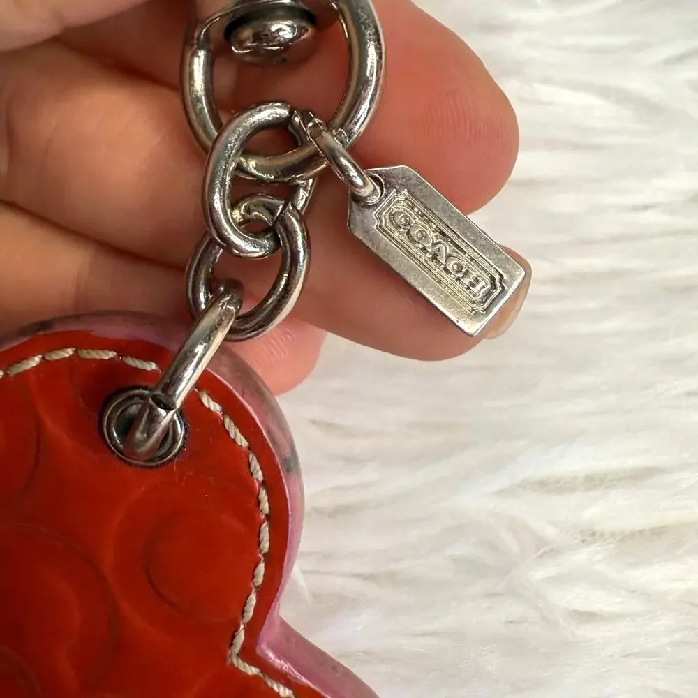y2k COACH Red Pink Patent Leather Bag Charm Key Fob